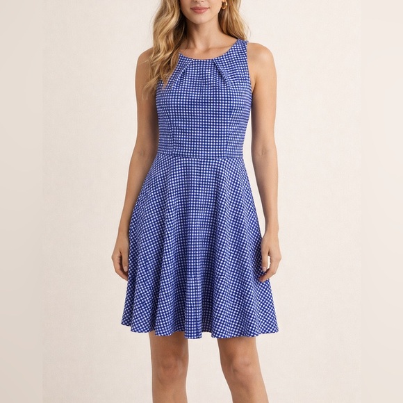 Elle Blue Checkered Midi Dress - Picture 2 of 5